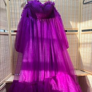 Purple Puff Sleeve Sweetheart Gown for Brides